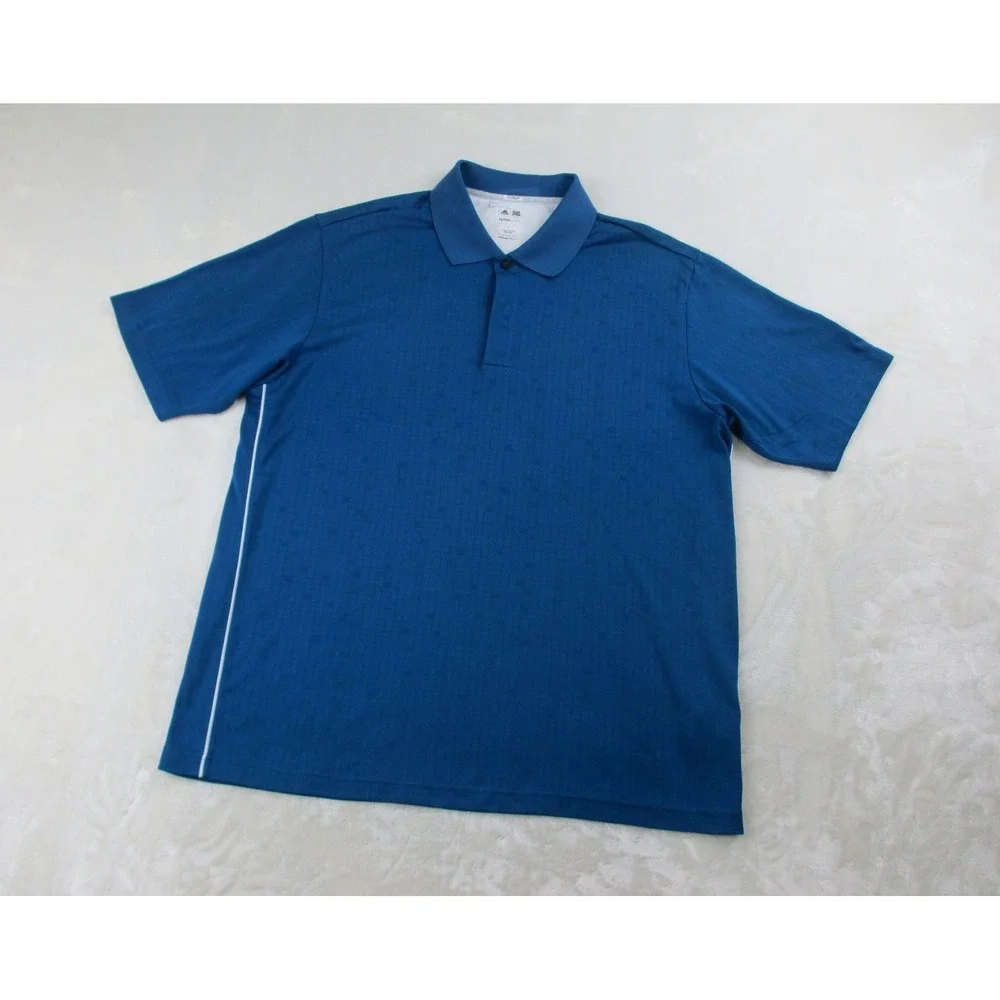 Adidas Polo Shirt Mens‎ Large Blue Climacool Geometric Lightweight Golf Golfer